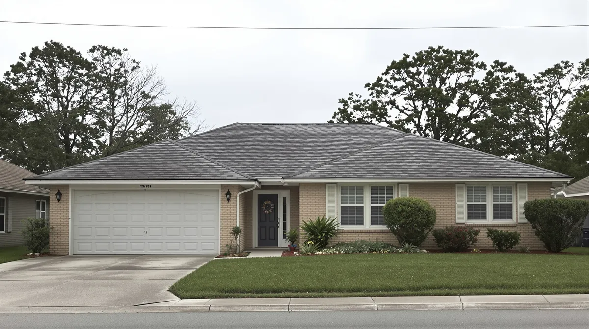 Exterior view of a home showing a visible dip in the roofline where structural compromise has caused the roof to sag